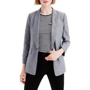 J.Crew‎ Unstructured Shawl-Collar Cotton Linen Blend Blazer Blue - Size 2